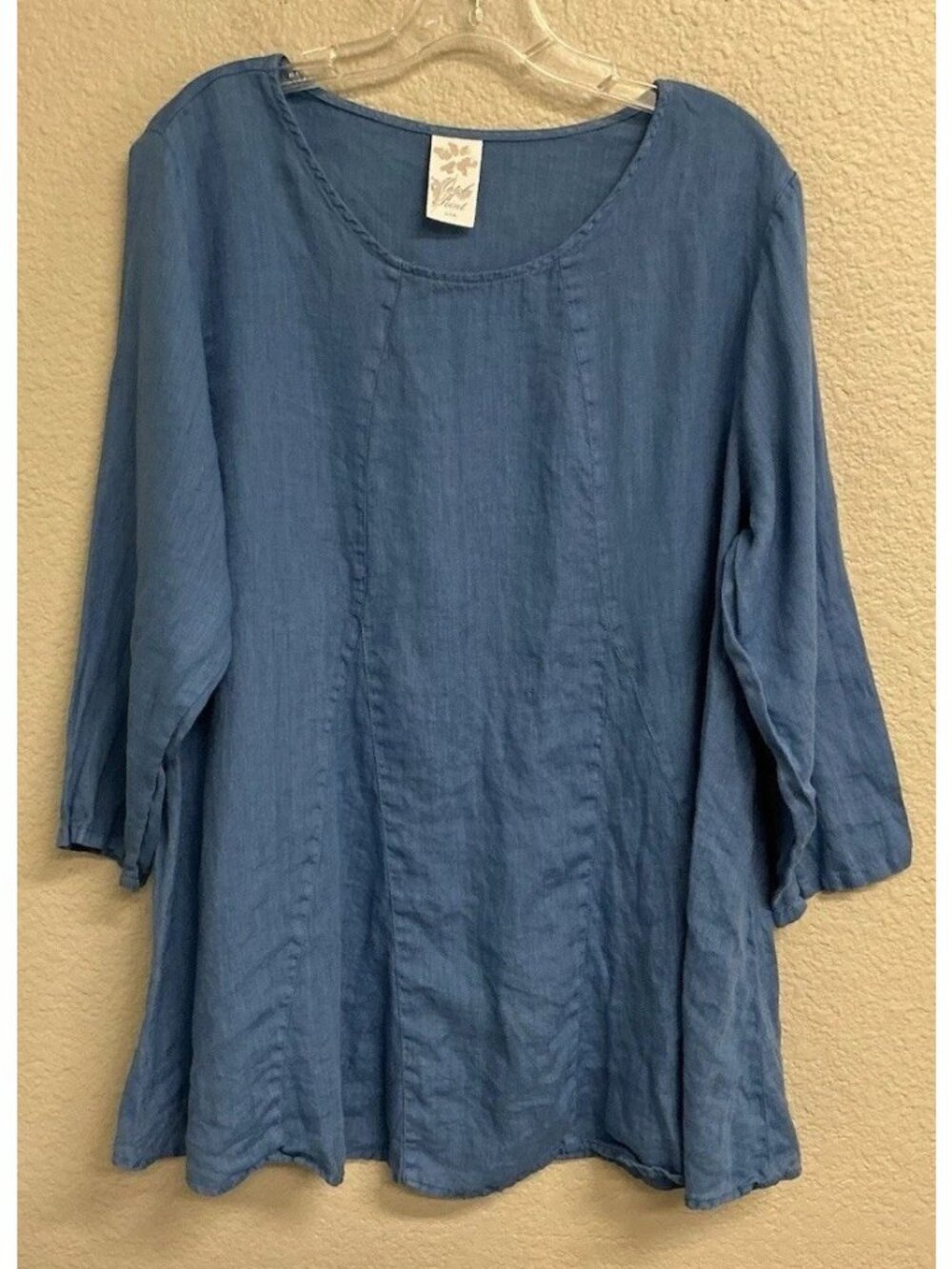 Match Point Womens Medium 100% Linen Tunic Blouse Top Scoop Neck Made In USA